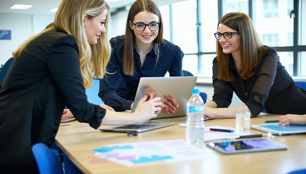 Professional team collaborating on technology and education staffing solutions Professional team collaborating on technology and education staffing solutions